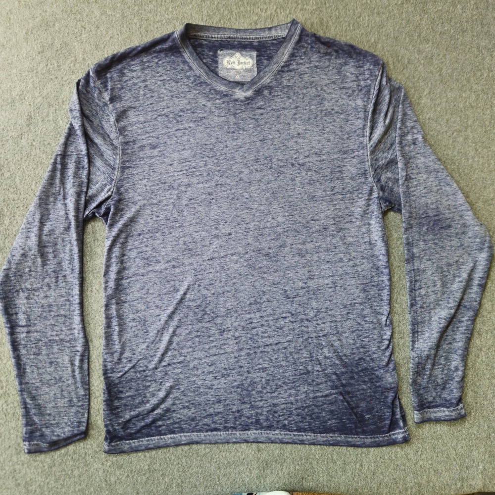 RED JACKET Blue V-Neck Shirt Long Sleeve Burnout Slub Paper Thin Grunge Skate XL